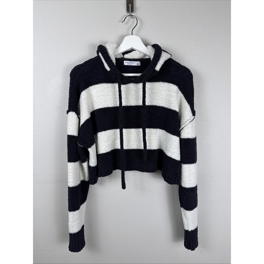 Arizona Jean Co Women's Small Preppy Striped Chenille Hoodie Cropped Oversized